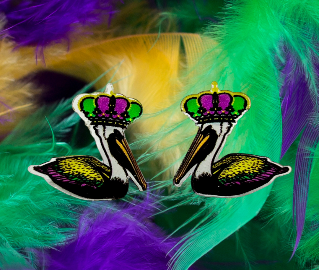 Royal Pelican Mardi Gras Earrings