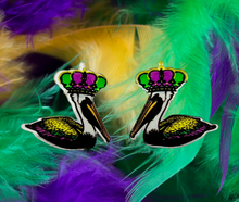 Load image into Gallery viewer, Royal Pelican Mardi Gras Earrings
