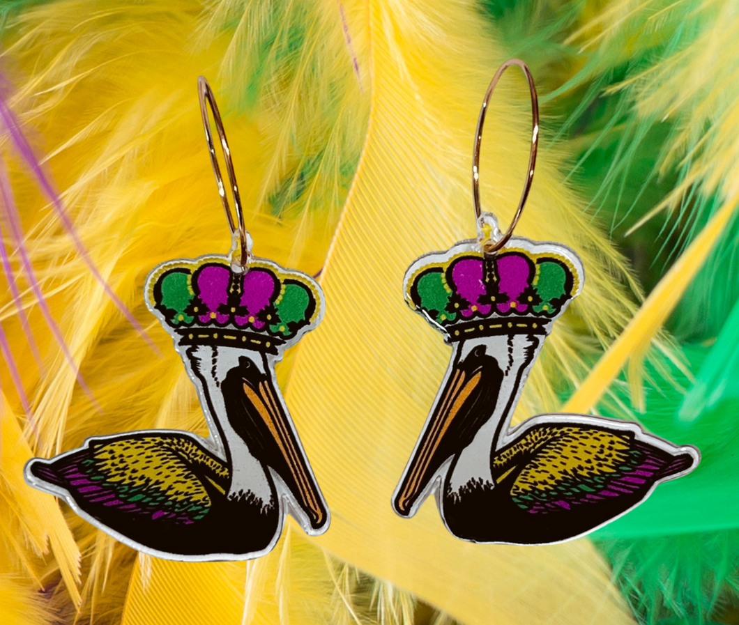 Royal Pelican Mardi Gras Earrings